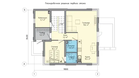 План the first floor двухэтажного дома 8 на 10 с 4 спальнями