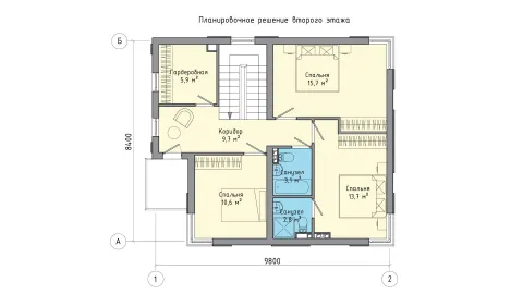 Планировка второго floors двухэтажного дома 8 на 10 с 4 спальнями