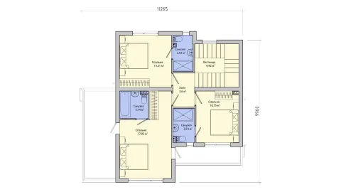 Планировка второго floors двухэтажного дома 10 на 11 с 4 спальнями