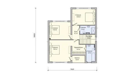 Планировка второго floors двухэтажного дома 10 на 10 с 4 спальнями