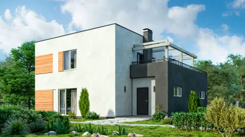 Задний фасад two-storey house with a usable roof and garageом, project БЭНПАН БП-222.