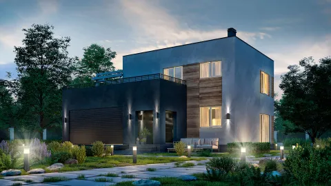 Вечернее two-storey house with a usable roof and garageом, project БЭНПАН БП-222.
