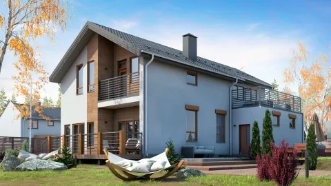 Задний фасад two-storey country house with a two-car garage, project БЭНПАН БП-272.