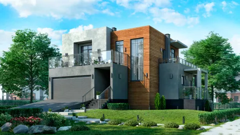 Передний фасад two-storey house with a two-car garage 186,50 m². Project БЭНПАН-274.
