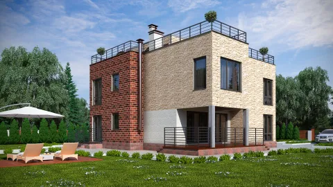 Боковой фасад two-storey house with a usable roof, project БЭНПАН МС-247.