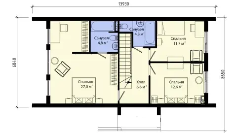 Second-floor plan of project ПБ-130