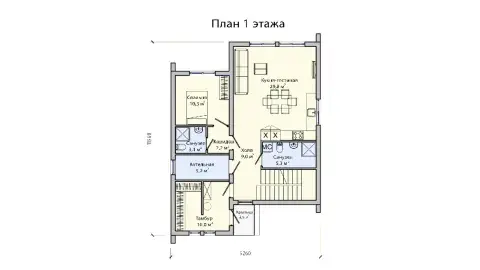 План the first floor двухэтажного дома в стиле Барнхаус