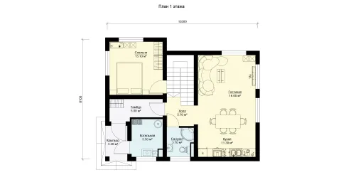 План the first floor двухэтажного дома 10 на 8 с эксплуатируемой крышей, проект БЭНПАН БП-133.