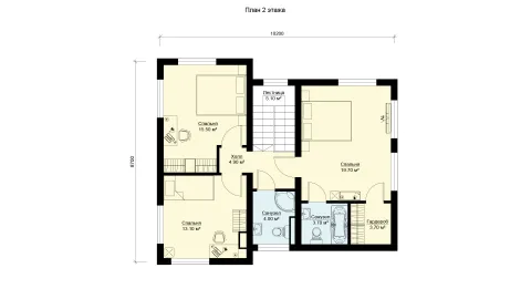 План второго floors двухэтажного дома 10 на 8 с эксплуатируемой крышей, проект БЭНПАН БП-133.