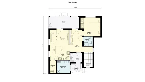 First-floor plan two-storey house with a usable roof, project БЭНПАН БП-163.