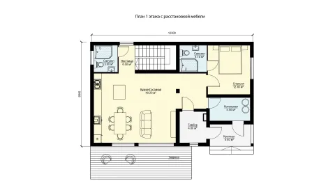 First-floor plan two-storey house 8×12 with a terrace