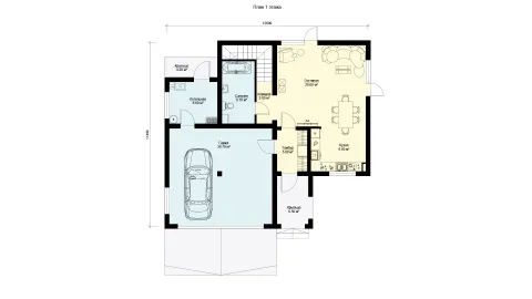First-floor plan two-storey house with a usable roof and garageом, project БЭНПАН БП-222.