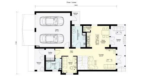 First-floor plan two-storey country house with a two-car garage, project БЭНПАН БП-272.