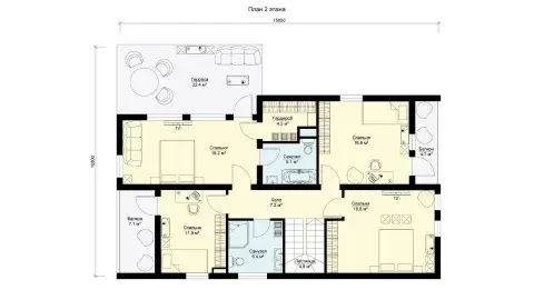 Second-floor plan two-storey country house with a two-car garage, project БЭНПАН БП-272.