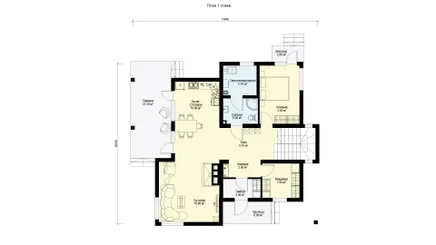 First-floor plan two-storey house with a usable roof, project БЭНПАН МС-247.