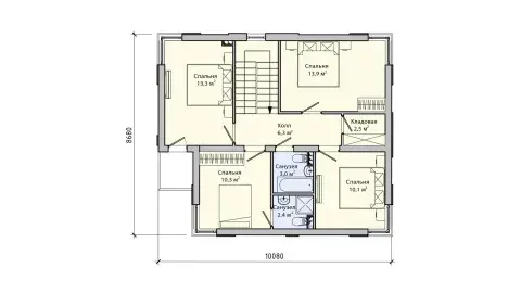 План второго floors двухэтажного дома 9 на 10 из сборного железобетона