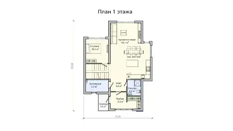 План the first floor двухэтажного дома 9 на 12 с 4 спальнями и котельной