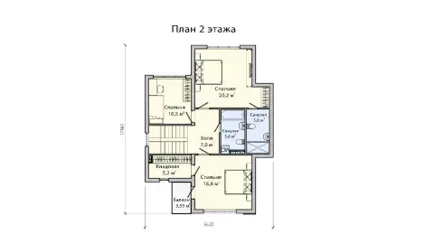 Планировка второго floors двухэтажного дома 9 на 12 с 4 спальнями и котельной