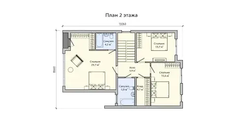 План второго floors дома общей площадью 198,3 sq. m.