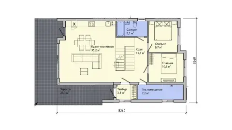 First-floor layout двухэтажного panel house 8×13