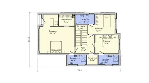 Two-storey house 8×13 with 5 bedrooms - планировка 2 floors